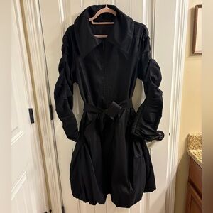 Samuel Dong Black Ruched Sleeve Bubble Ruffle Belted Trench Coat XL Glamorous
